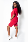 Women's Cotton Red Short and Top Set