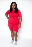 Women's Plus Size Cotton Red Short and Top Set