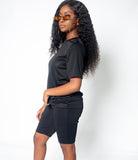 Women's Polyester Black Short and Top Set