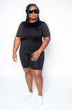 Women's Plus Size Polyester Black Short and Top Set