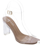 Women's Clear Ankle Strap Sandals Chunky Heel Transparent